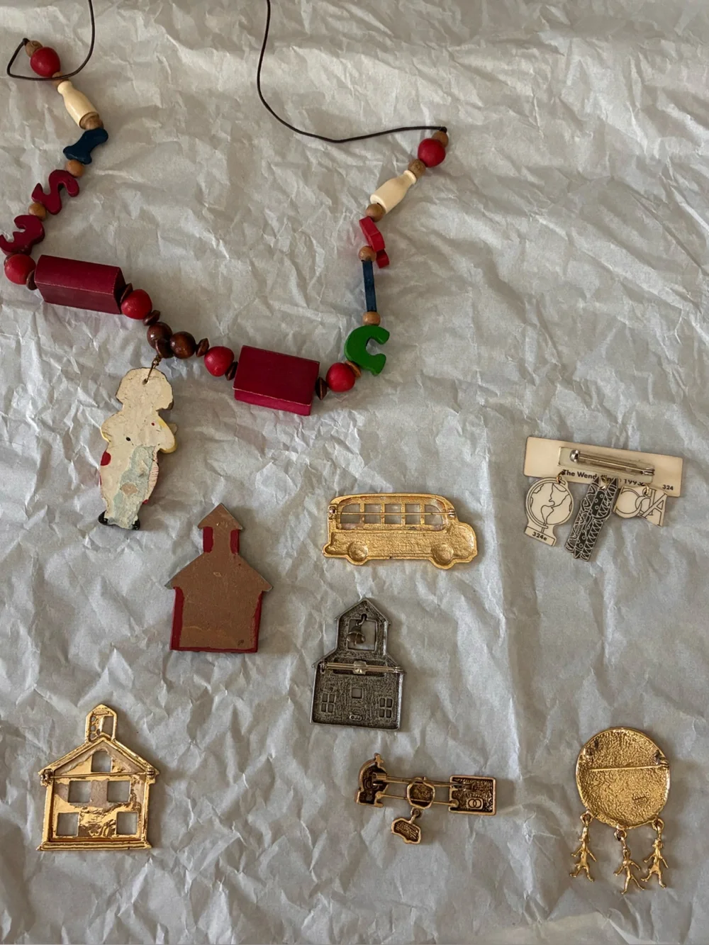 80s 90s Teacher Novelty Jewelry Lot of 8 - JJ Pewter Gerrys Wendoline VTG